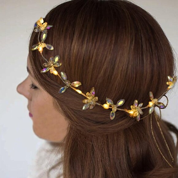 Wedding Hair Vine Silver Rhinestone Bridal Headpiece Lighted Crystal Headband